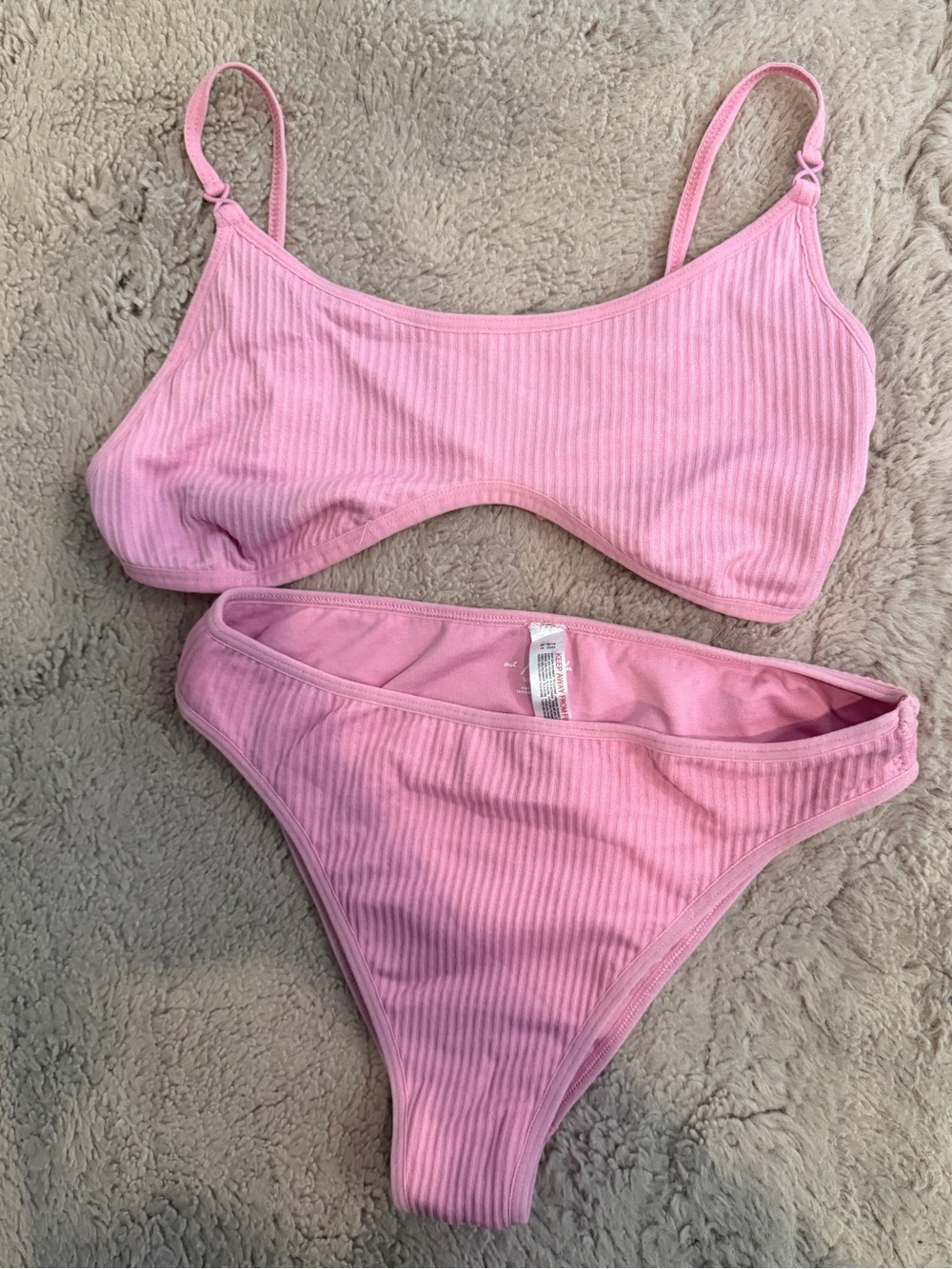Urban Outfitters Pink Ribbed Bikini Set